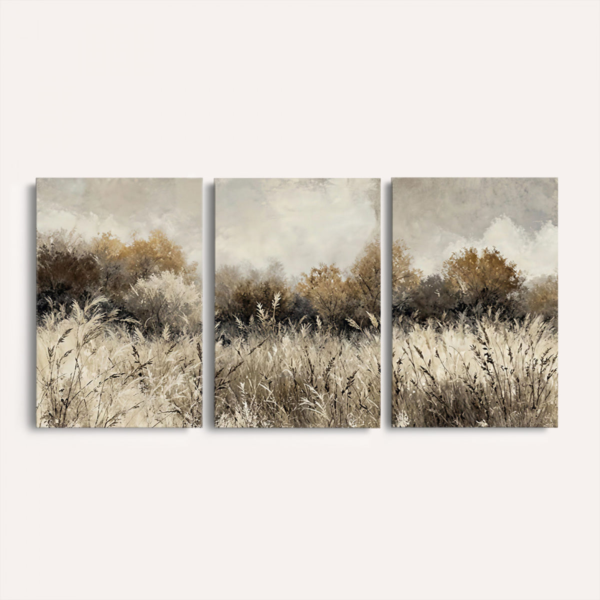 53959945-MGV-TP-30X20 - Muted Neutral Forest Landscape Canvas Wall Art - Vintage Rustic Wildflower Meadow Print