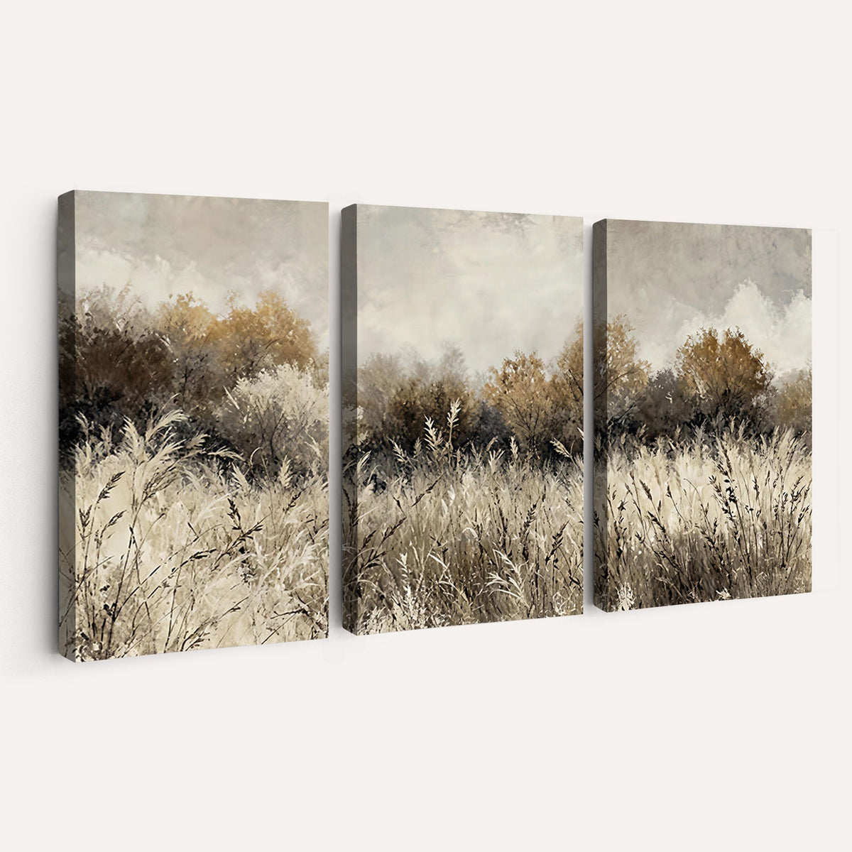 53959945-_Poster-30x20 - Muted Neutral Forest Landscape Canvas Wall Art - Vintage Rustic Wildflower Meadow Print