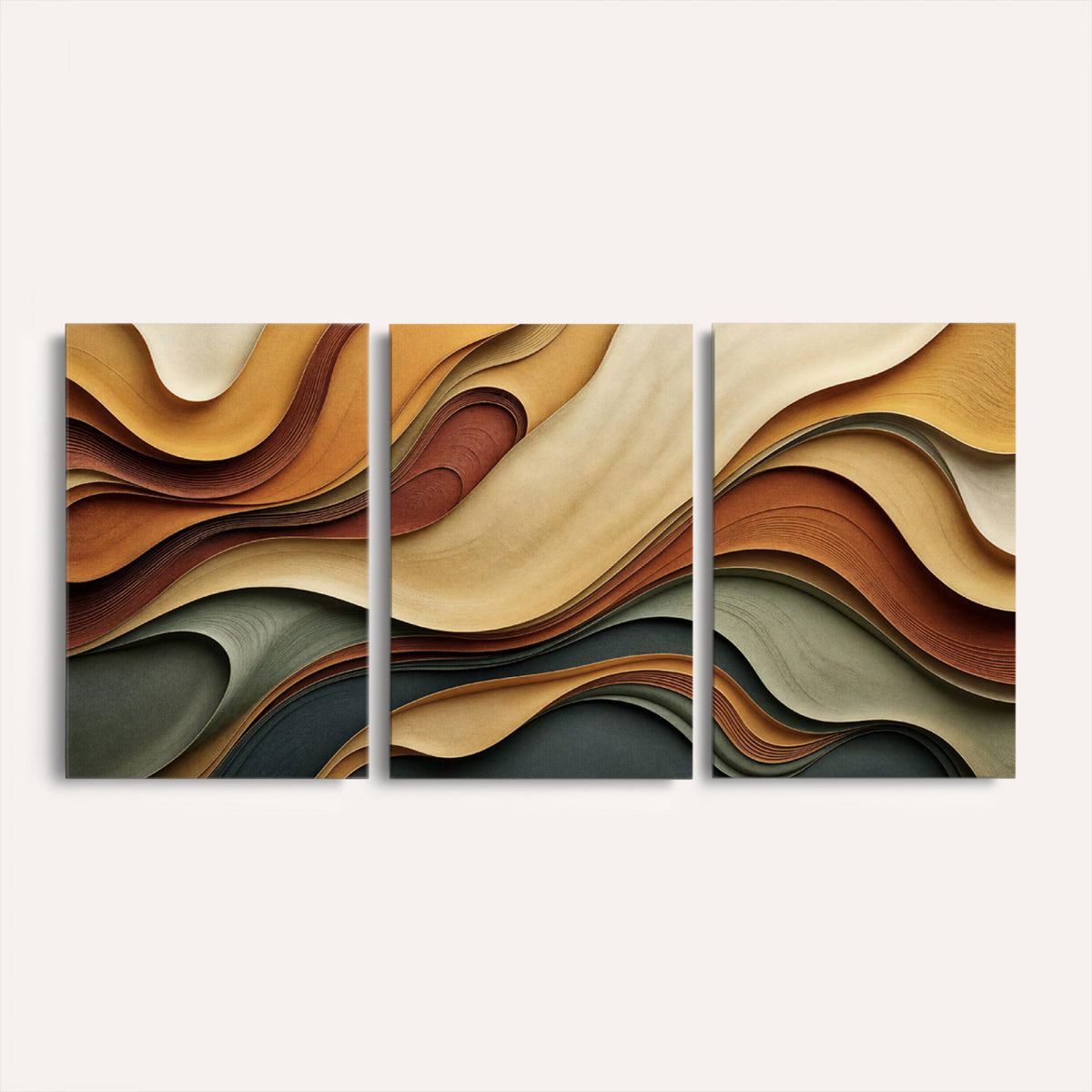 19337902-MGV-CV-36X24 - Modern Abstract Waves Canvas Wall Art - Minimalist Earthy Tone Living Room Decor