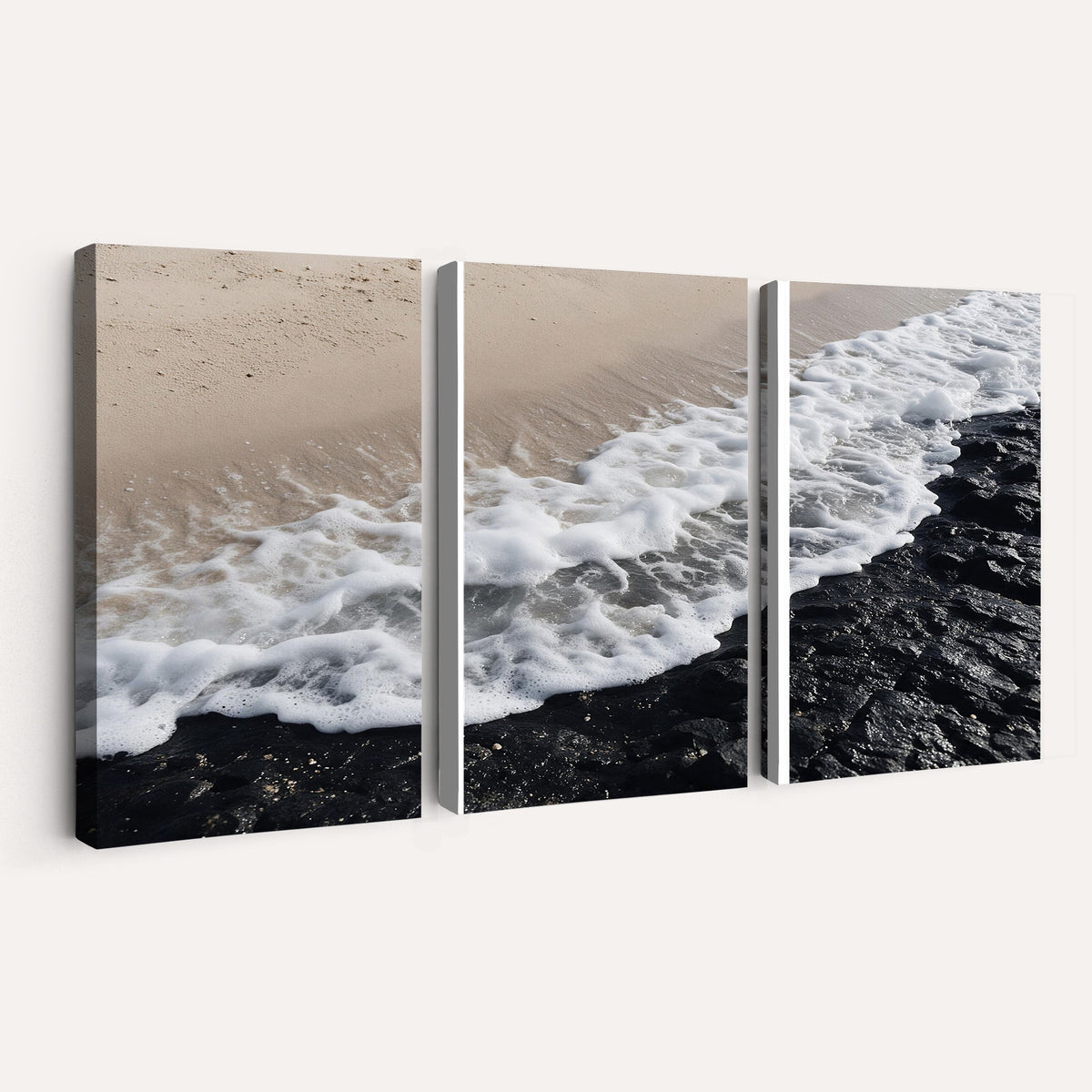 27448606-MGV-CV-24X16 - Ocean Wave Foam on Black Lava Rock Beach Canvas Wall Art Print