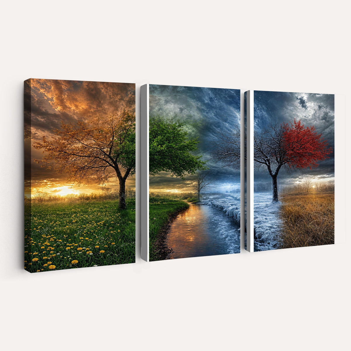61895574-MGV-CV-24X16 - Four Seasons Tree Canvas Wall Art, Nature Landscape Canvas Print for Living Room