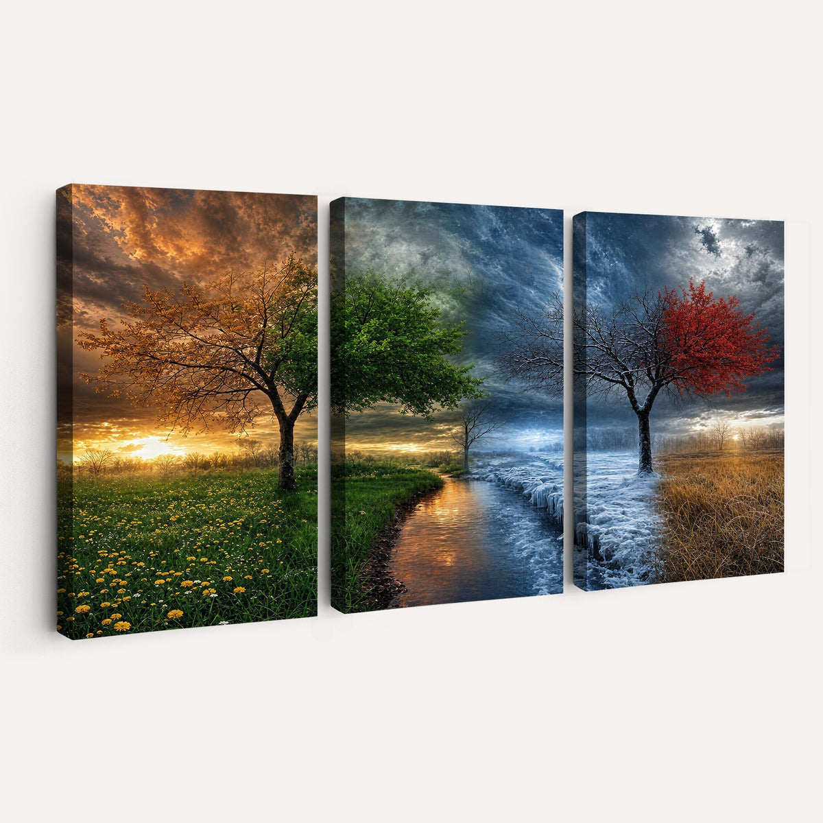 61895574-MGV-CV-24X16 - Four Seasons Tree Canvas Wall Art, Nature Landscape Canvas Print for Living Room