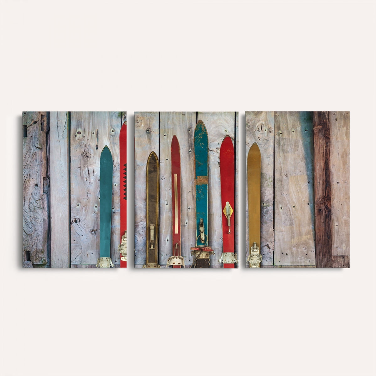 30640-MGV-CV-36X24 - Vintage Wooden Weathered Skis in Front of an Old Barn Wall Art Canvas Print