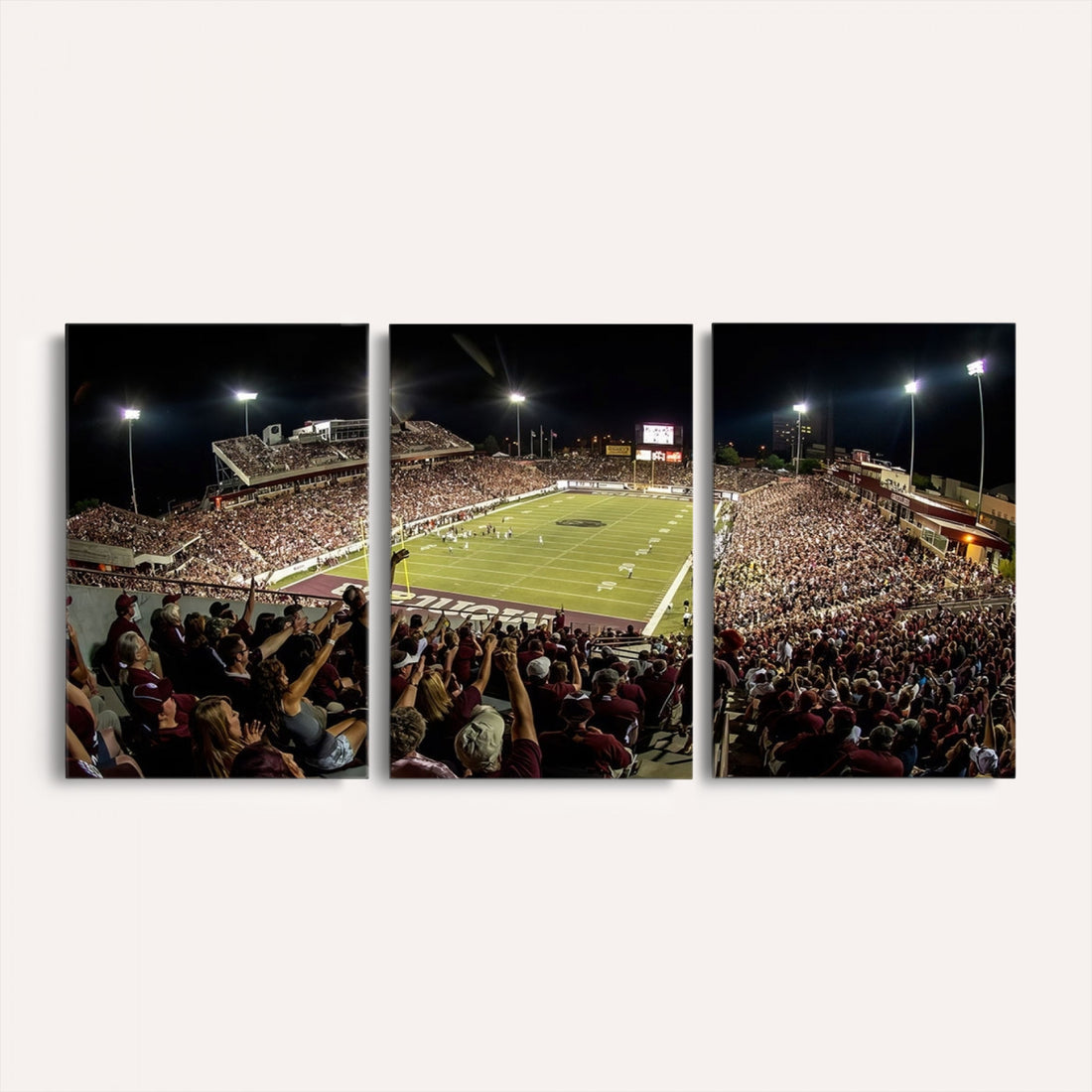 Washington-Grizzly Stadium Canvas Wall Art | Exciting Game Night Atmosphere in Panoramic View