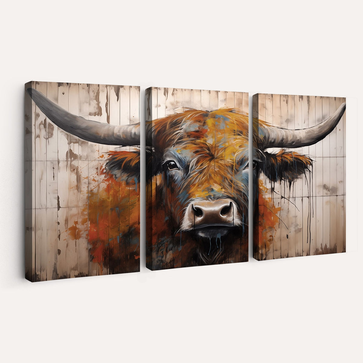 47284-MGV-CV-24X16 - Abstract Bull Highland Cow Canvas Wall Art Print