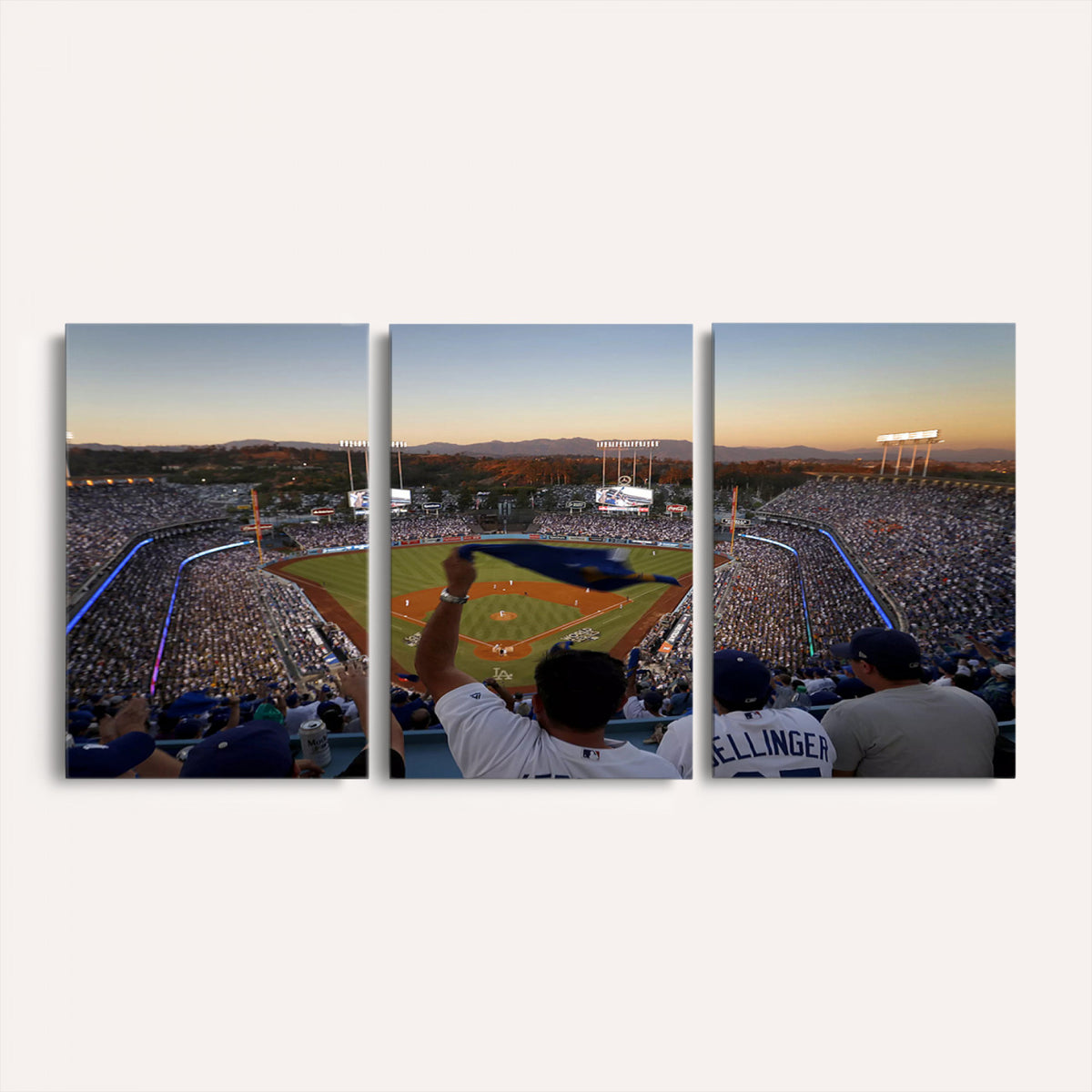 60162-MGV-CV-36X24 - Dodger Stadium Sunset Game Triple Canvas Wall Art, Los Angeles Dodgers MLB Match