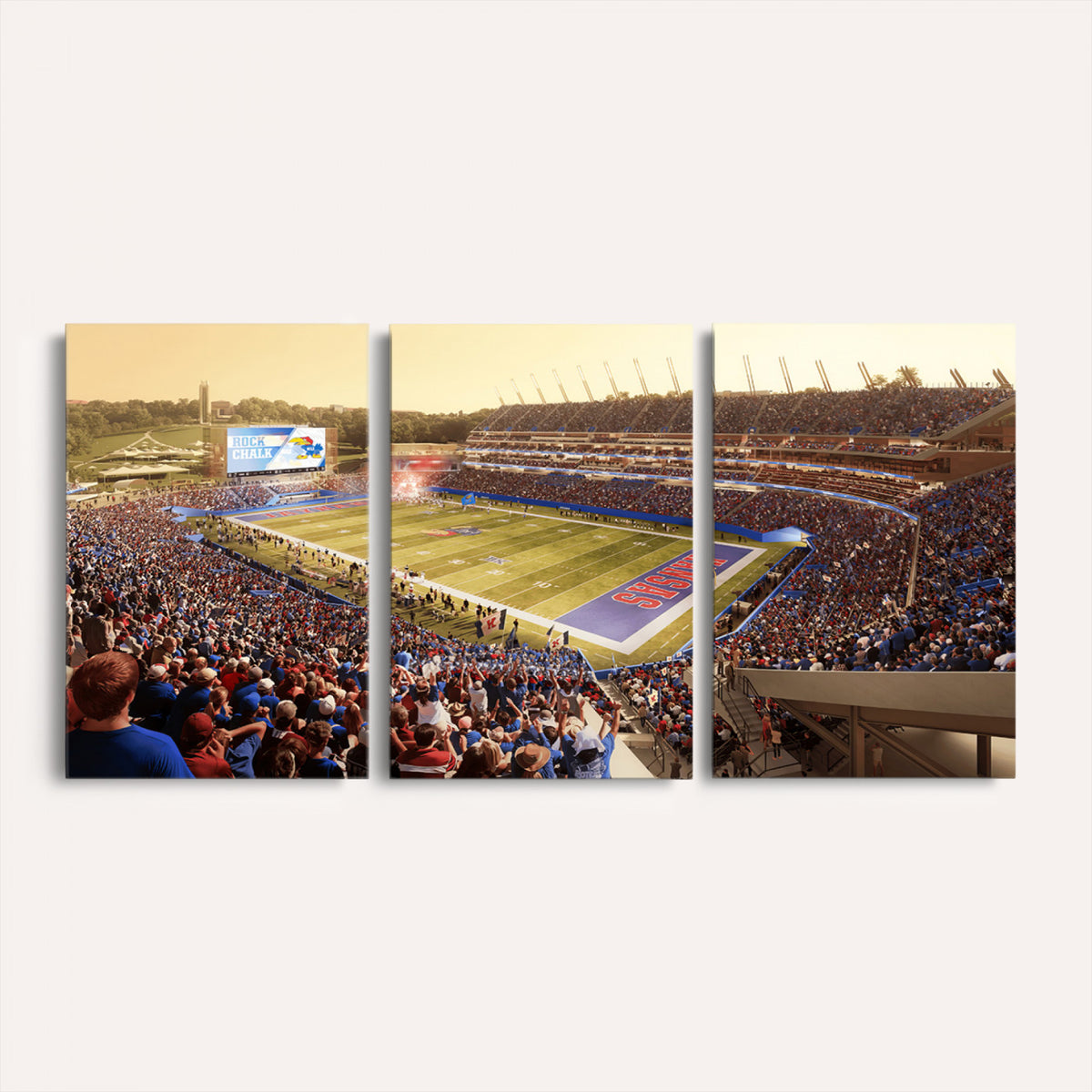 71731-MGV-CV-36X24 - University of Kansas Jayhawks Football Team Print - Lawrence Kansas Memorial Stadium Wall Art Canvas