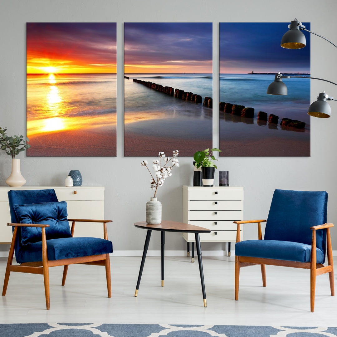 Wall Art Canvas Print Colorful Sunset Ocean Beach Landscape