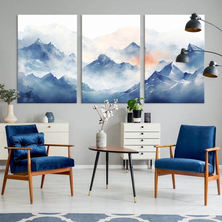 Blue Orange Abstract Mountain Wall Art