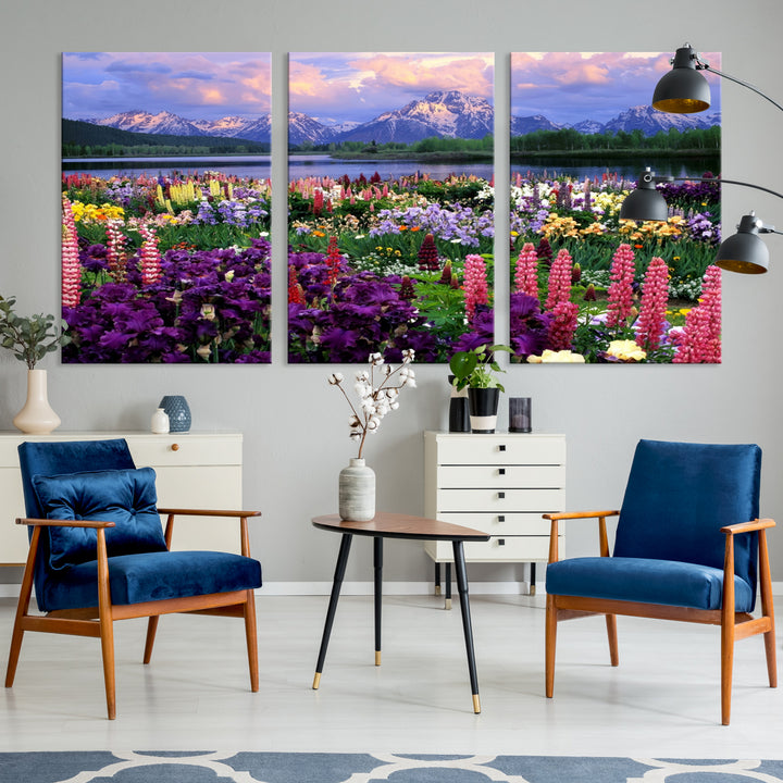 Mountain Field of Flowers Canvas Wall Art Print