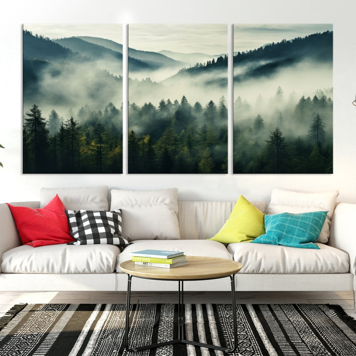 Captivant Misty Forest Wall Art Premium Impression sur toile une atmosphère brumeuse et sereine