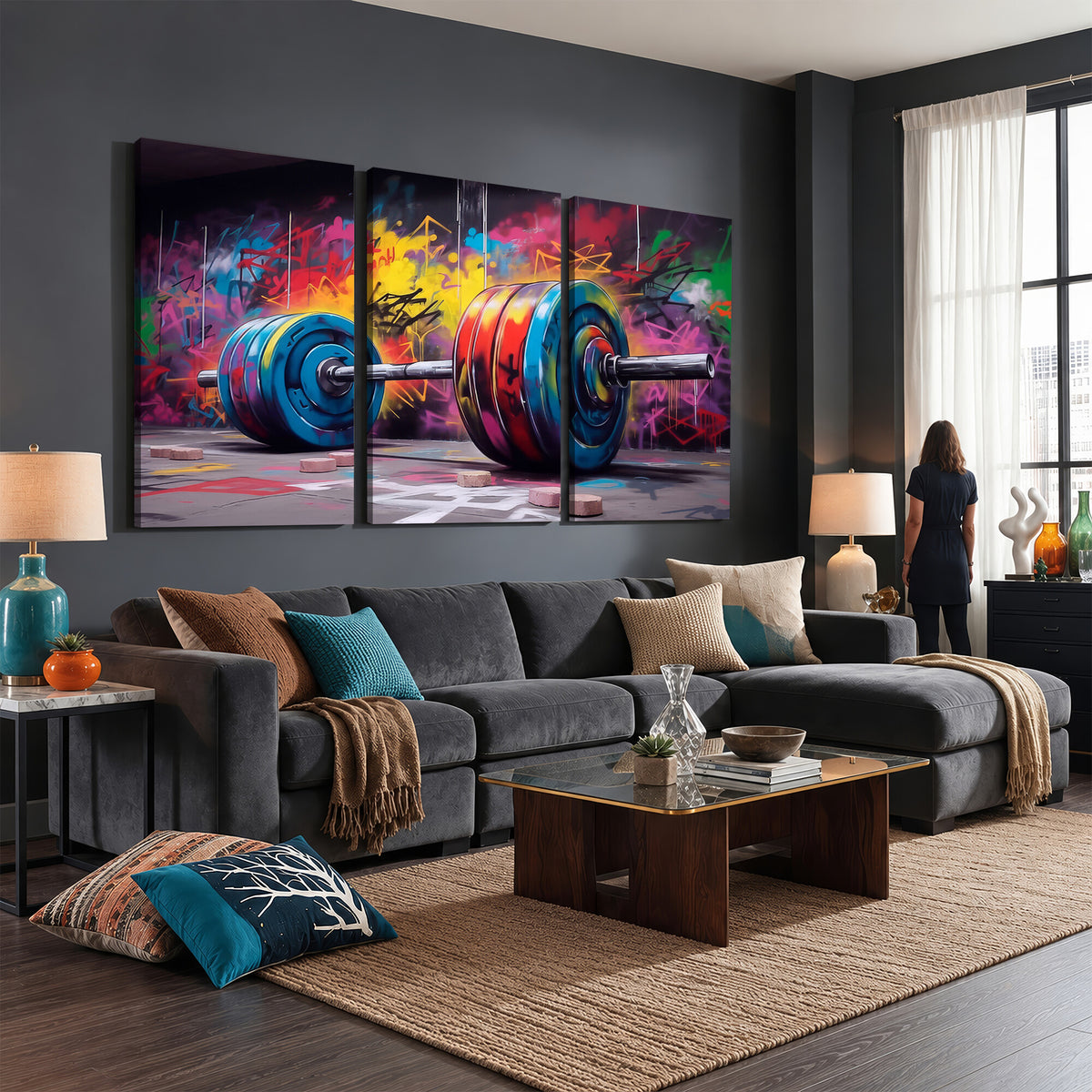 13549-MGV-CV-36X24 - Abstract Graffiti Barbell Canvas Wall Art | Urban Fitness Meets Bold Street Art