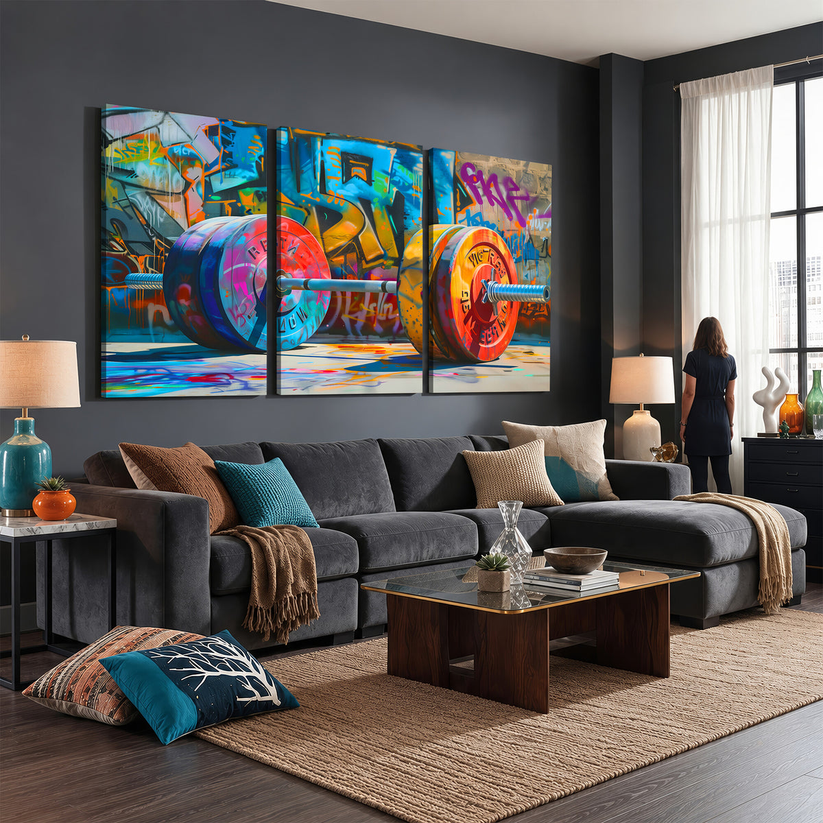 70871-MGV-CV-36X24 - Fitness Gym Barbell Graffiti Wall Art Canvas Print