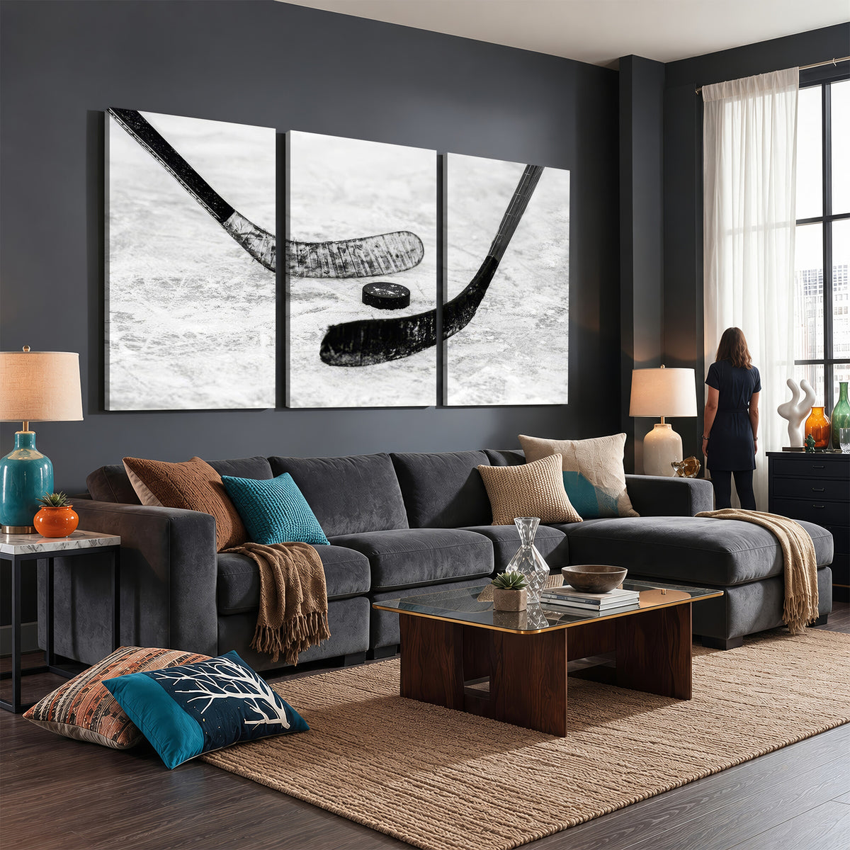 82900-MGV-CV-36X24 - Winter Ice Hockey Sport Canvas Wall Art Print, Hockey Wall Decor