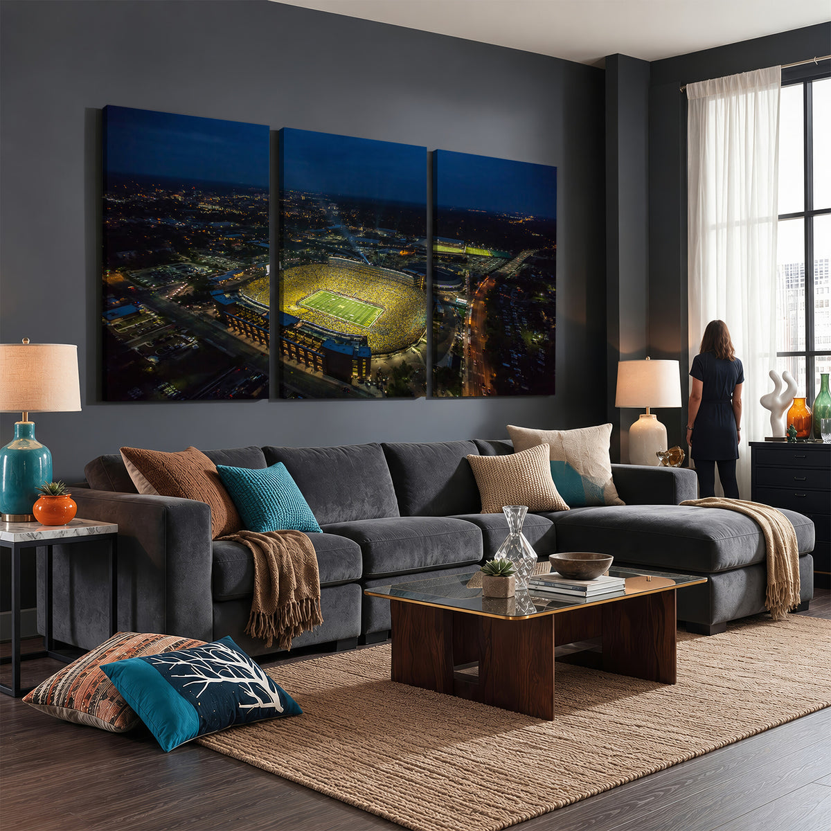 33588-MGV-CV-36X24 - Michigan Stadium Night Game Wall Art | Sports Arena Aerial View Canvas