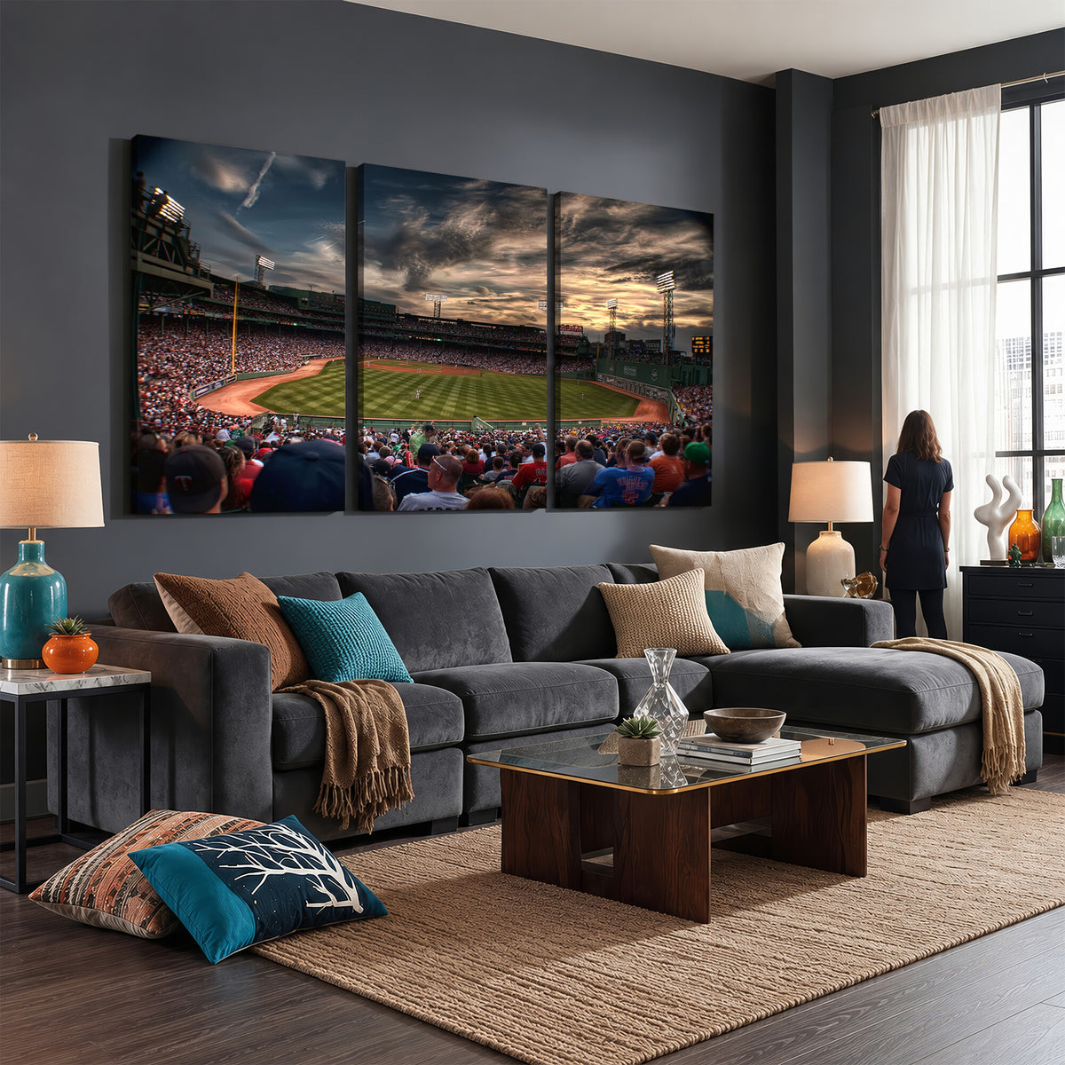 53432-MGV-CV-36X24 - Boston Red Sox Baseball Team Print, Massachusetts Fenway Park Stadium Wall Art Canvas Print