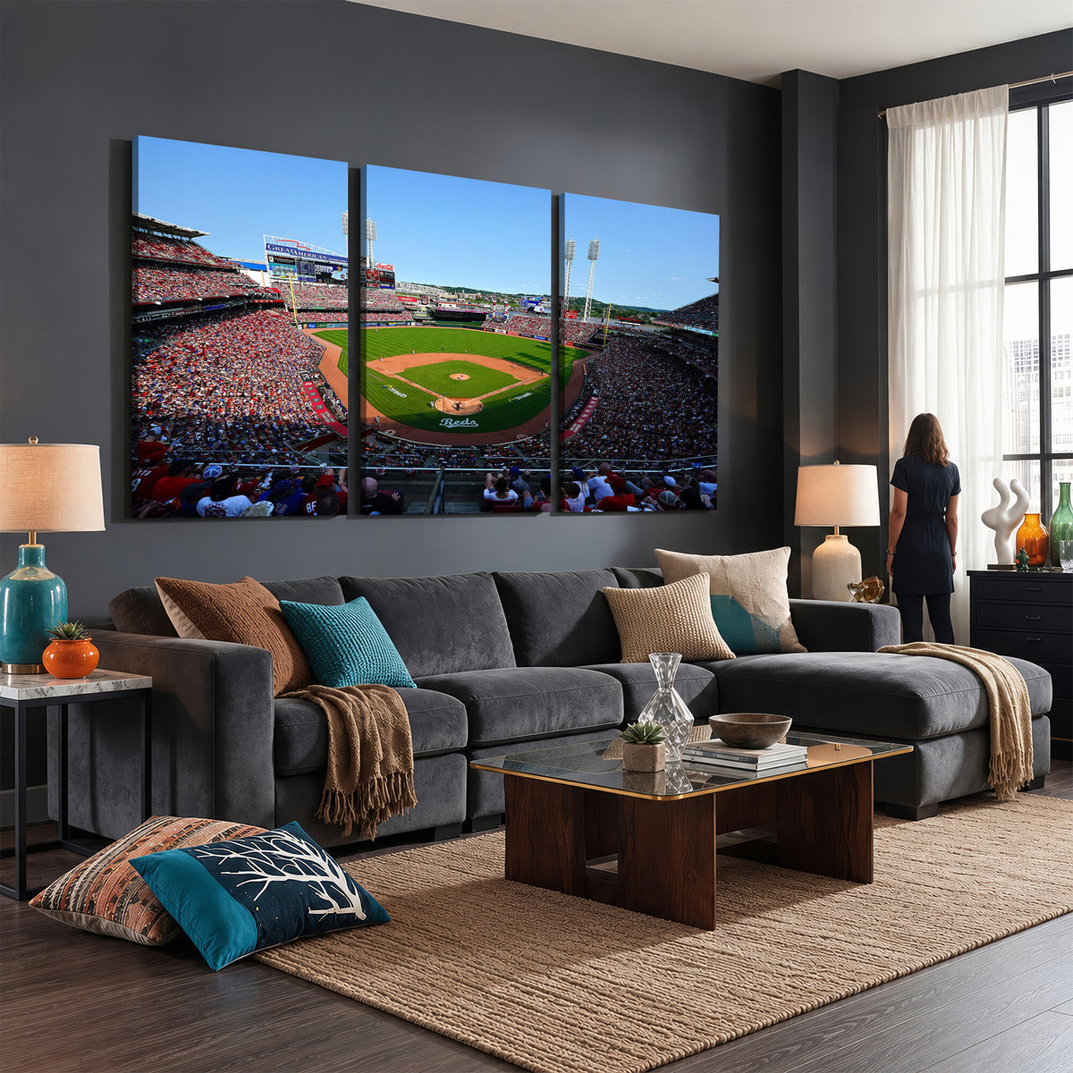 90998-MGV-CV-36X24 - Cincinnati Reds Baseball Canvas Print | Great American Ball Park Stadium Wall Art
