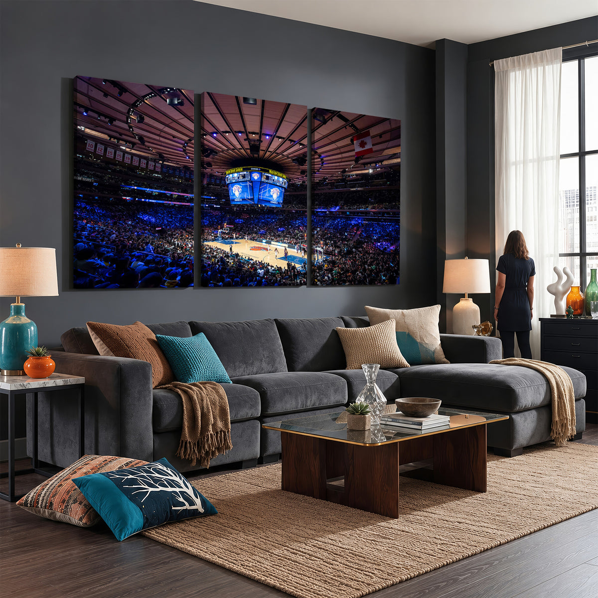 20491-MGV-CV-36X24 - Madison Square Garden Basketball Print Canvas, Basketball Game Triple Canvas Wall Art