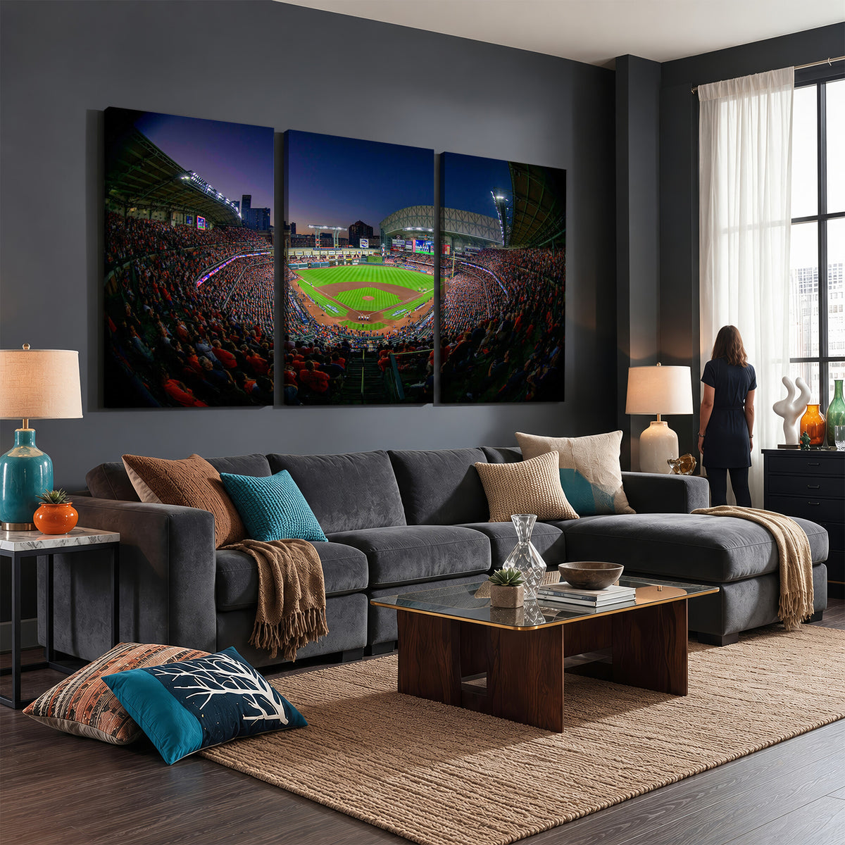 44322-MGV-CV-36X24 - Houston Astros Baseball Print Canvas, Houston Minute Maid Park Stadium Wall Art
