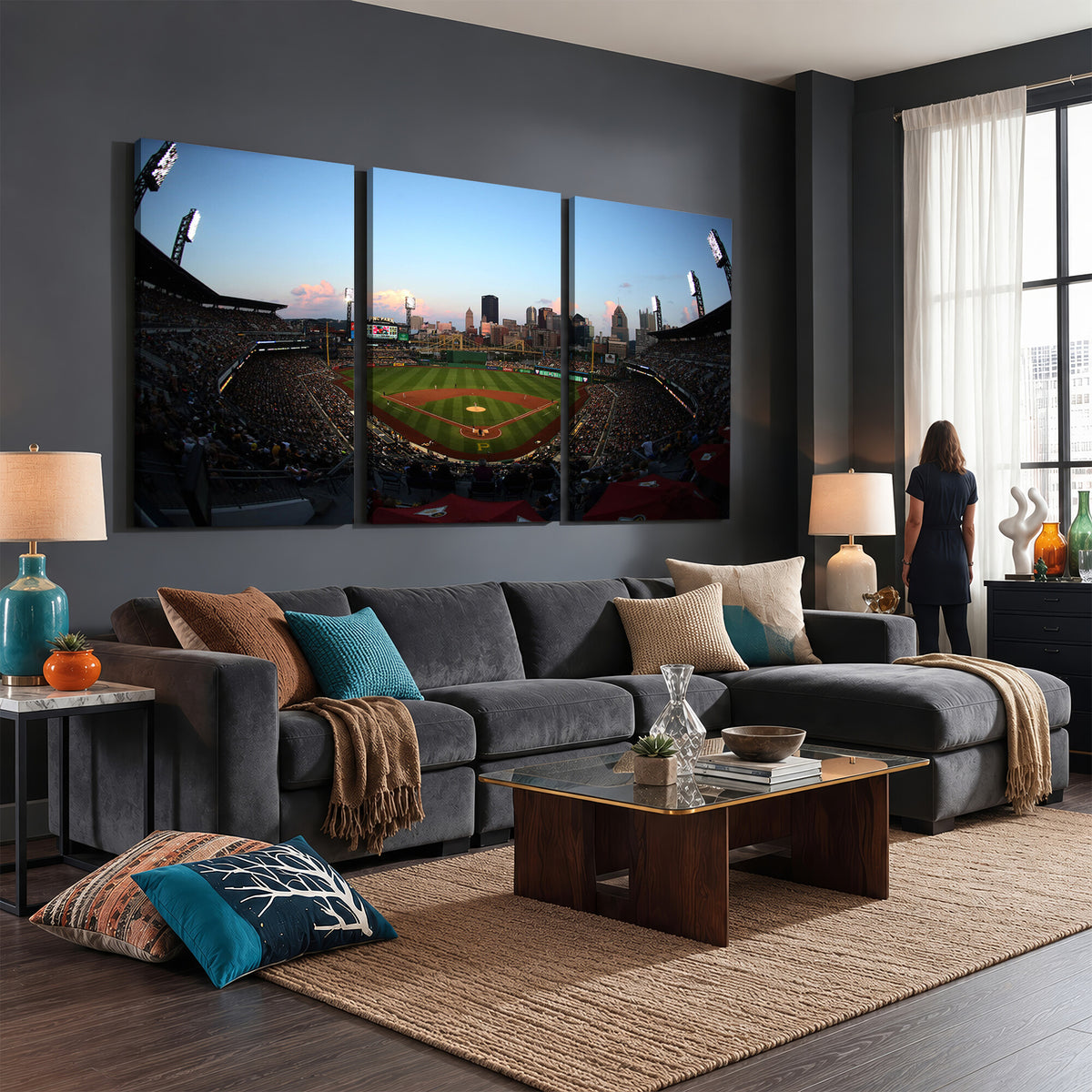 67670-MGV-CV-36X24 - PNC Park Evening Game Triple Canvas Wall Art | Pittsburgh Pirates MLB Stadium