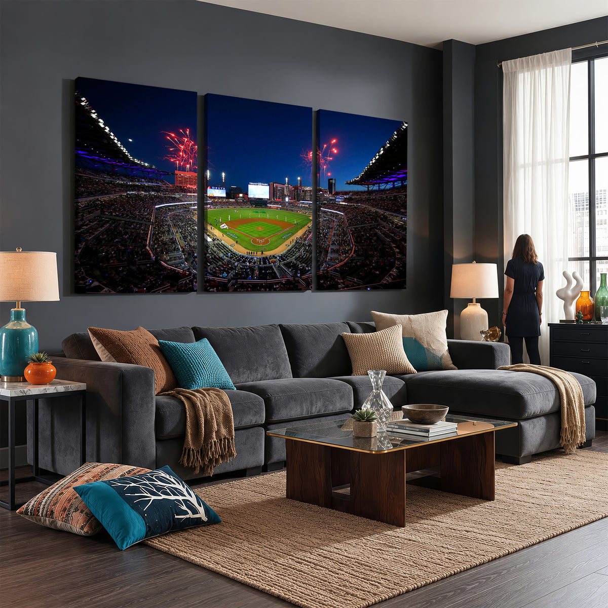 50582-MGV-CV-36X24 - Truist Park Atlanta Braves Baseball Stadium Wall Art Print | Large 3-Panel Canvas Print for Sports