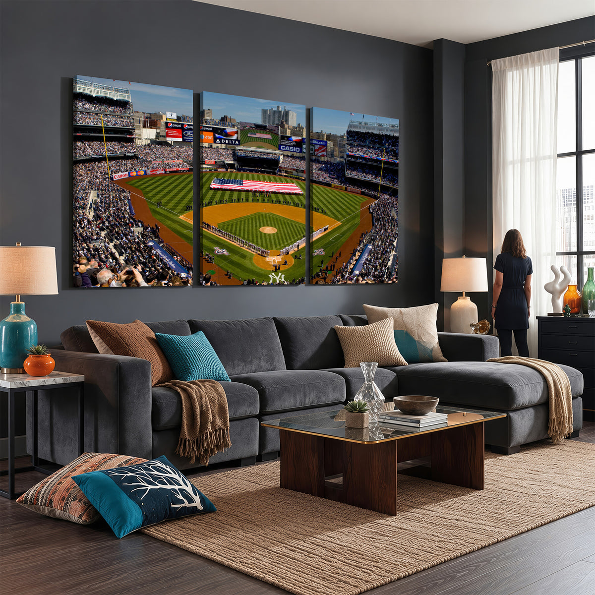 20879-MGV-CV-36X24 - Yankee Stadium New York Wall Art Print | 3-Panel Canvas Print of Yankees Baseball Stadium