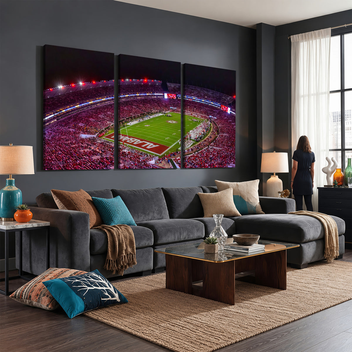 11343-MGV-CV-36X24 - Bryant-Denny Stadium Night Game Triple Canvas Wall Art | Alabama Crimson Tide Football