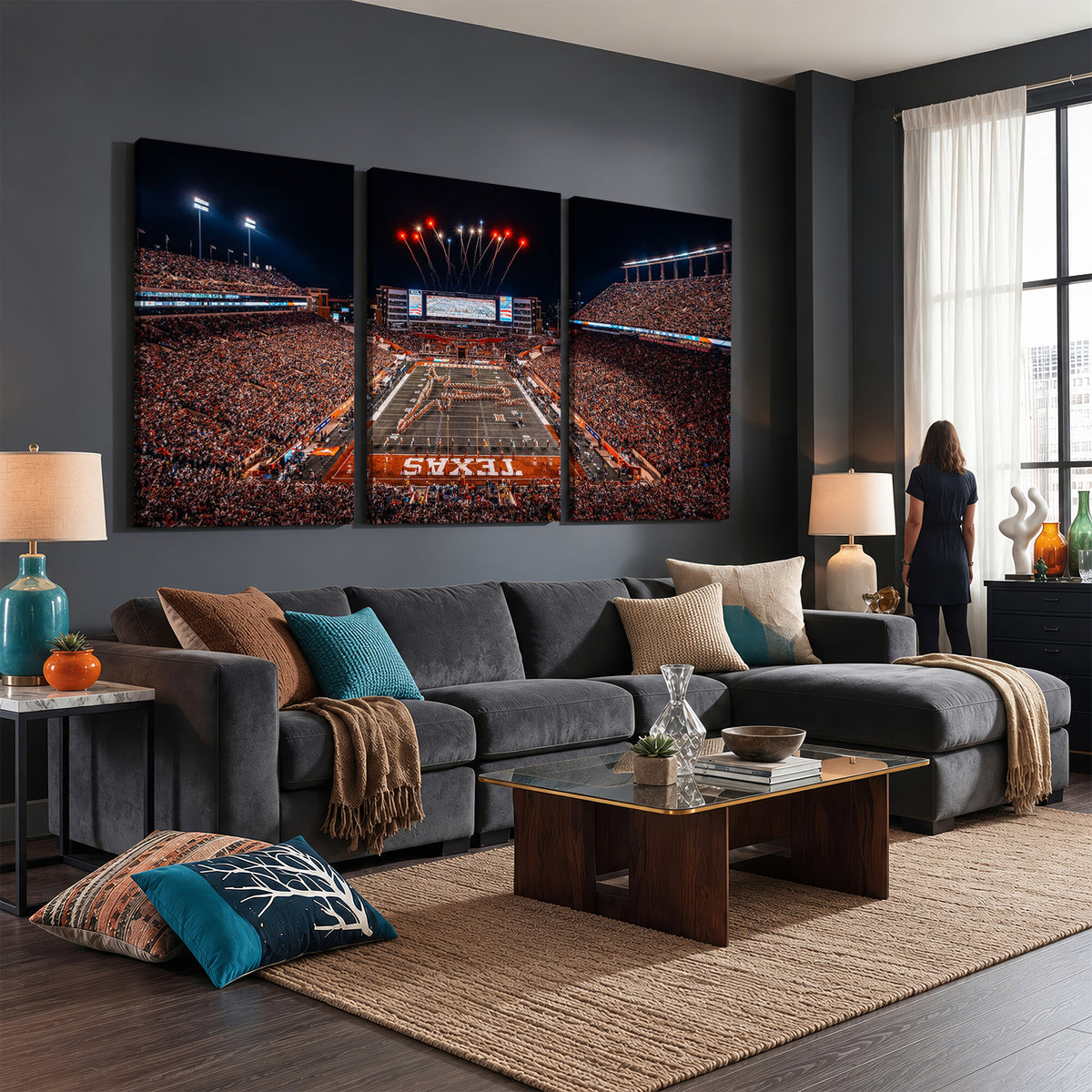 58778-MGV-CV-36X24 - Texas Stadium Night Game Wall Art Canvas Print, Vibrant Football Fireworks Scene