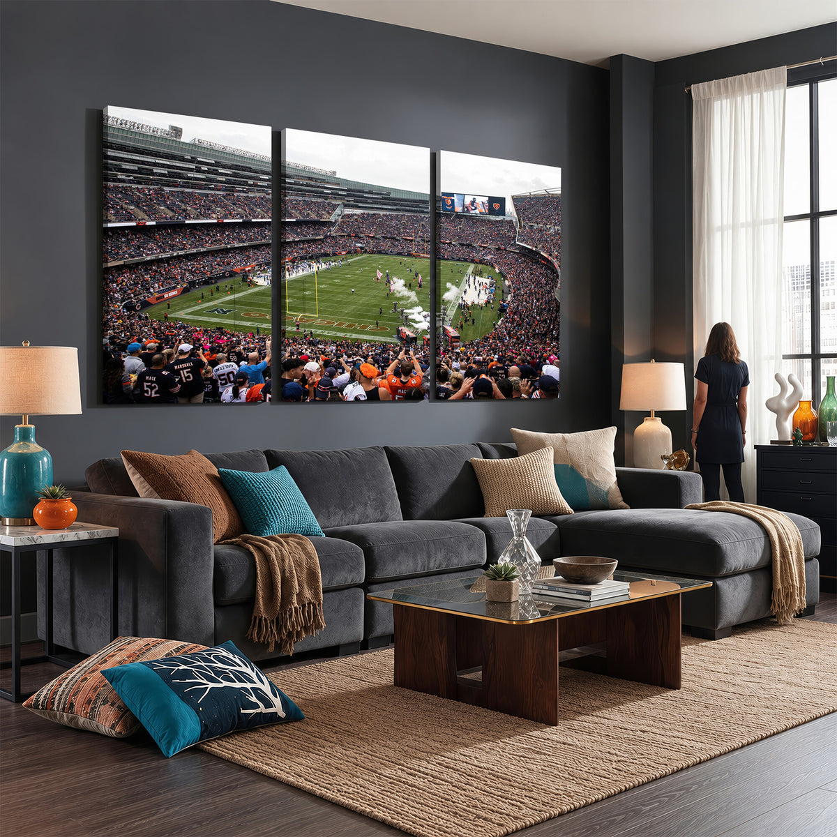 18347149-MGV-CV-36X24 - Chicago Bears Soldier Field Wall Art Canvas Print – Framed Football Stadium Artwork Team Spirit for home, office