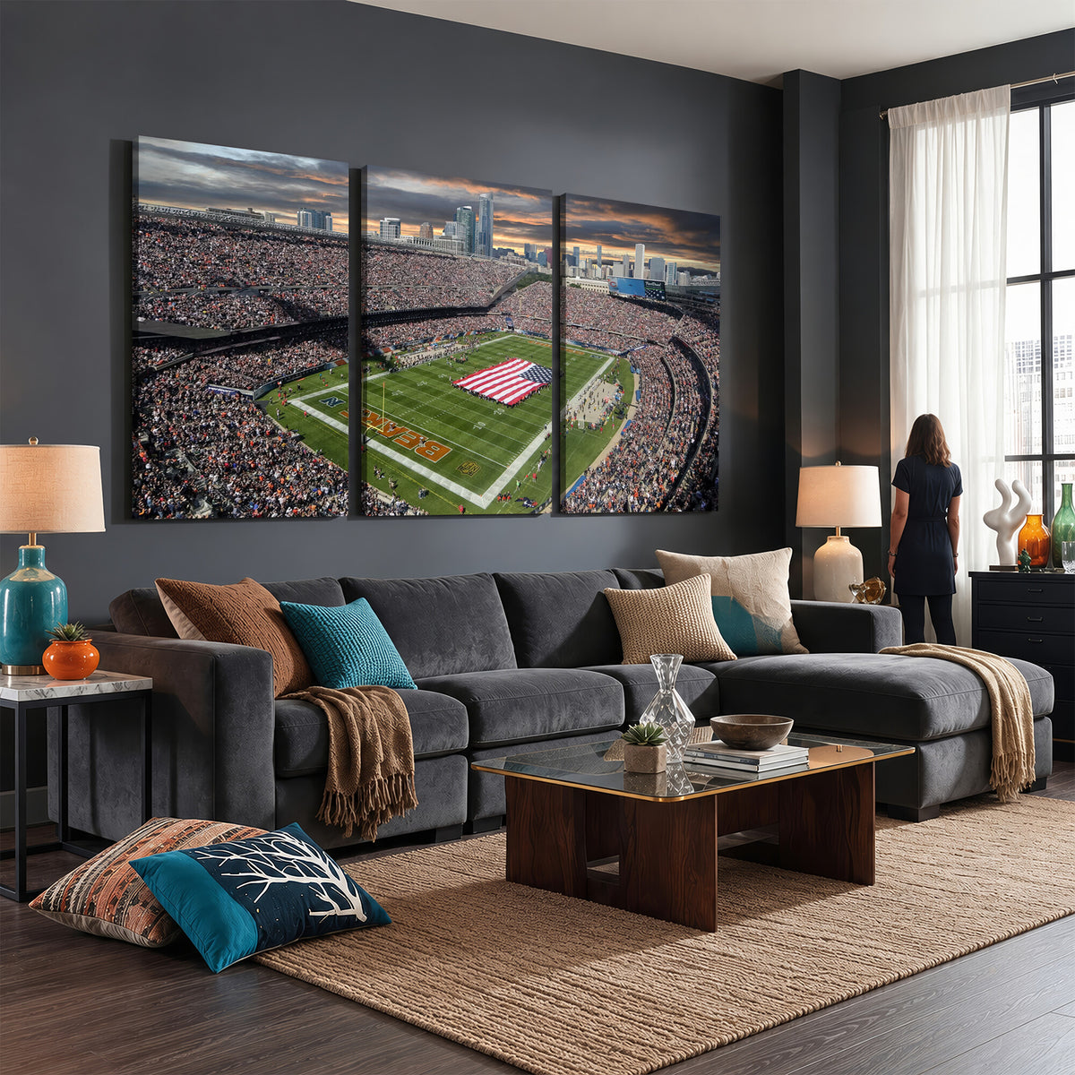 98106777-PAN-FL-20X10 - Chicago Bears Soldiers Field Wall Art Canvas Print, Extra Large Game Room Wall Decor