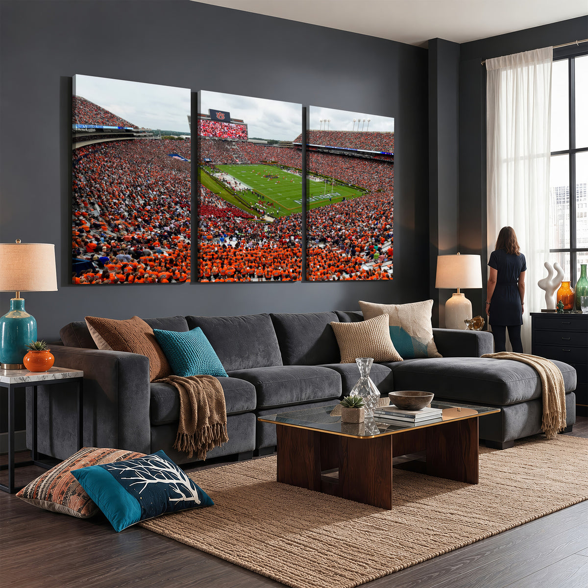 82562490-MGV-CV-36X24 - Auburn Stadium Sunset Wall Art Canvas Print, Jordan Hare Stadium Game Day Crowd, Auburn Tigers Football Artwork