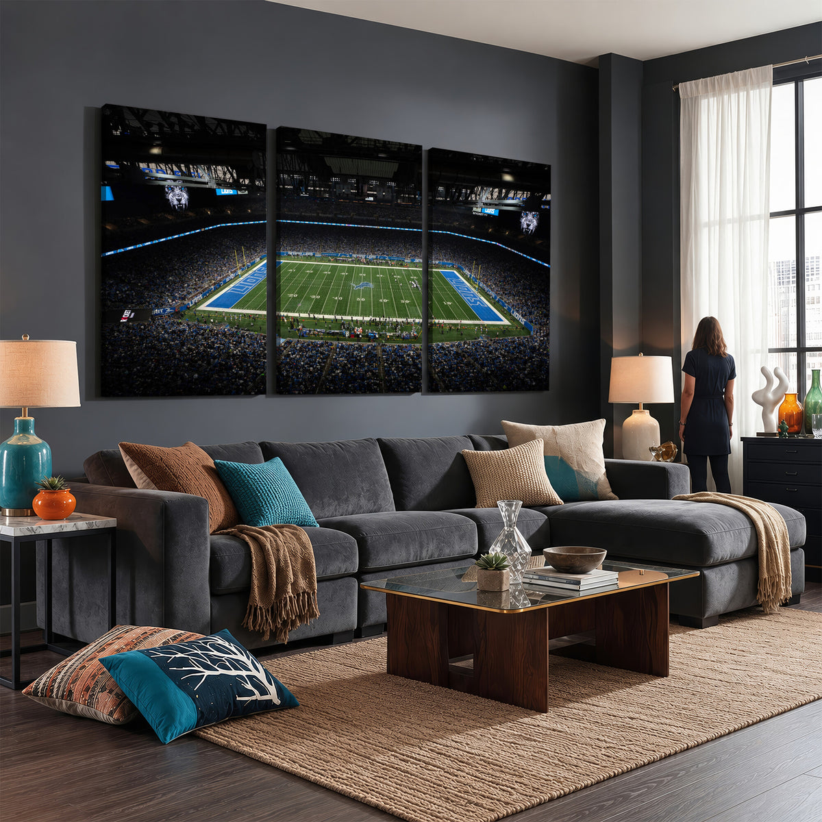 16709602-MGV-CV-36X24 - Detroit Lions Stadium Wall Art Canvas Print, Football Field Panorama