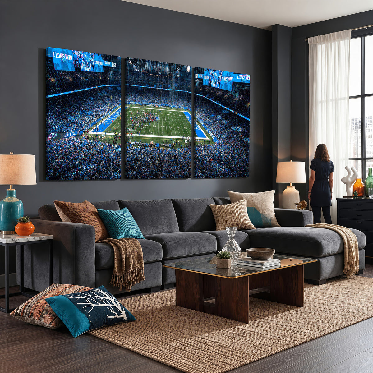80882005-MGV-CV-36X24 - Detroit Lions Stadium Wall Art Canvas Print, Football Field Panorama