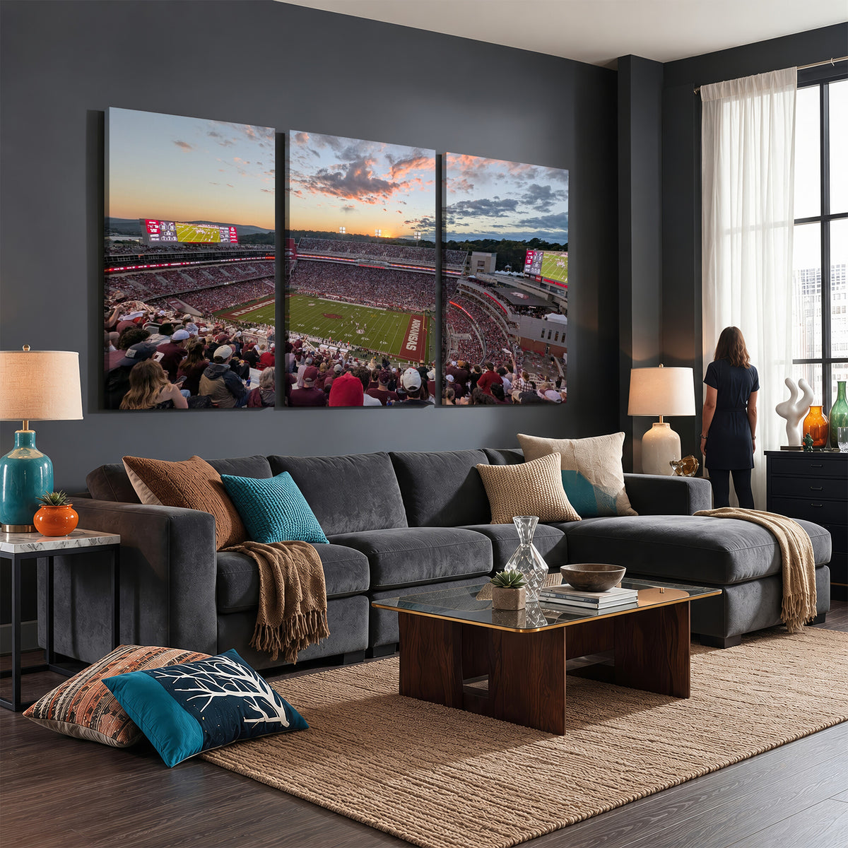 71837429-MGV-CV-36X24 - Donald W. Reynolds Razorback Stadium Wall Art Canvas Print – Arkansas Razorbacks Football Artwork for Home, Office, and Sports Room Decor