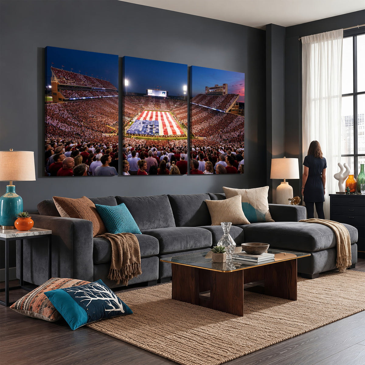 59917418-MGV-CV-36X24 - Oklahoma Memorial Stadium Wall Art Canvas Print | Oklahoma Sooners Football Artwork for Home, Office, and Sports Room Decor