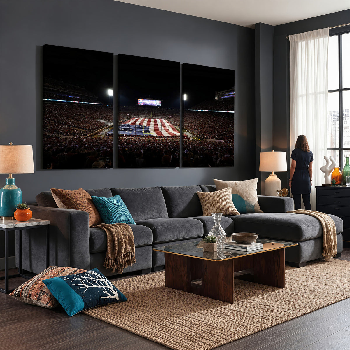 98418189-MGV-CV-36X24 - Oklahoma Memorial Stadium Wall Art Canvas Print – Oklahoma Sooners Football Artwork for Home, Office, and Sports Room Decor