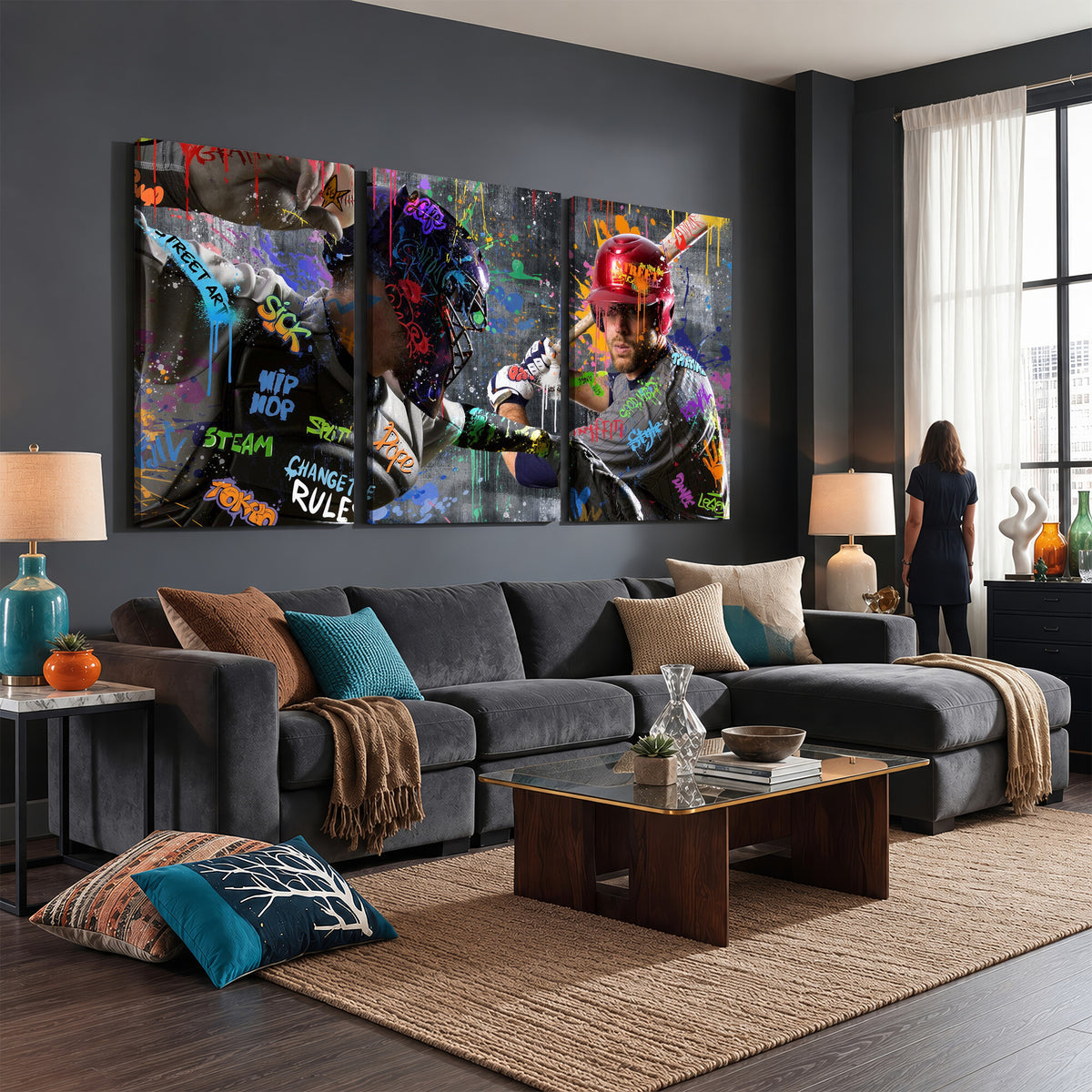 19634994-MGV-CV-36X24 - Graffiti Baseball Player Street Art Wall Art Canvas Print