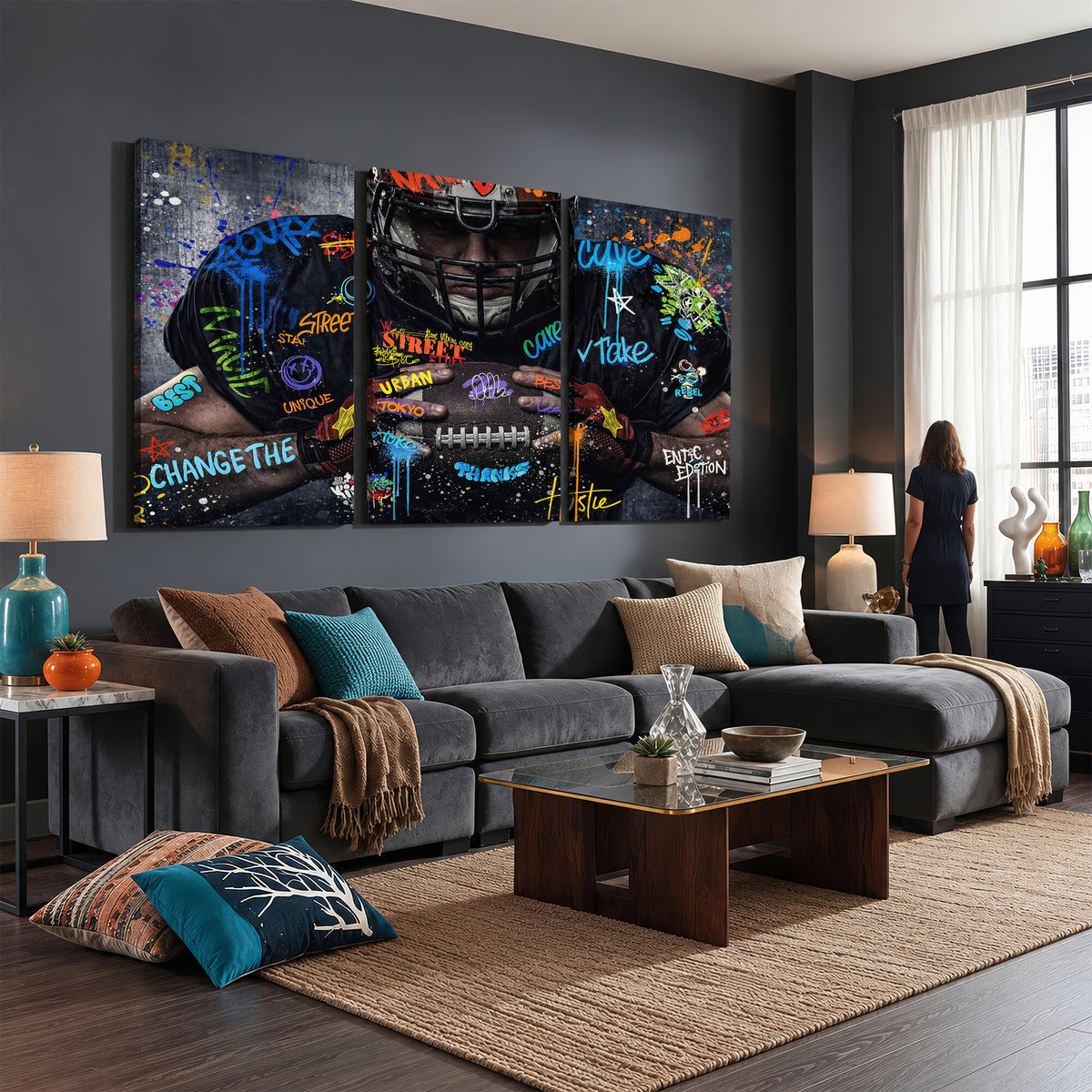 55267256-MGV-CV-36X24 - Graffiti American Football Player Street Art Wall Art Canvas Print