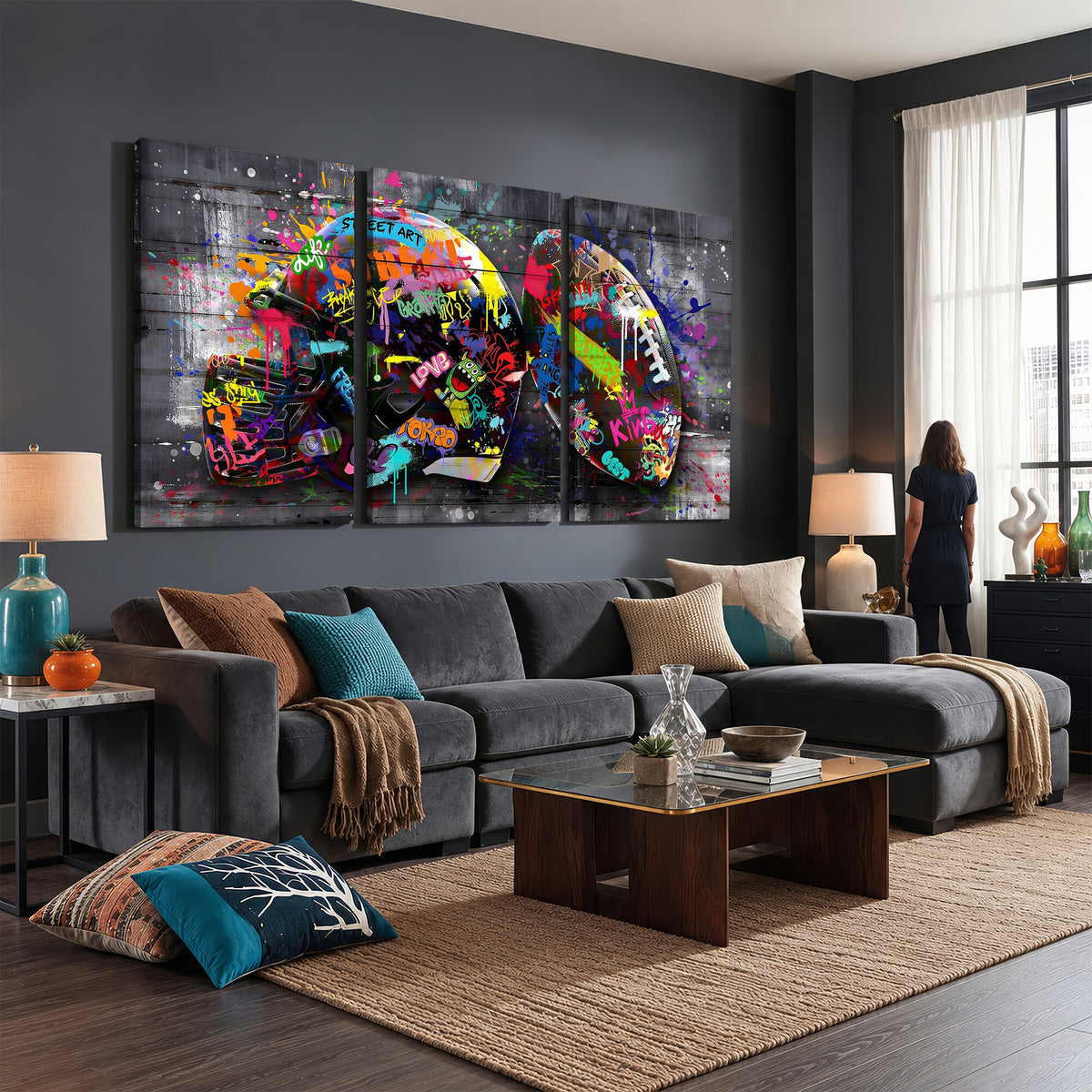 80540773-MGV-CV-36X24 - Graffiti American Football Helmet Street Art Wall Art Canvas Print