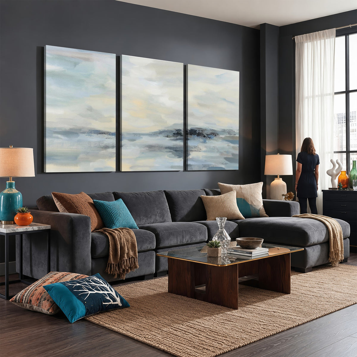 Abstract Coastal Landscape Wall Art Canvas Print | Soft Blue Gray Minimalist Art
