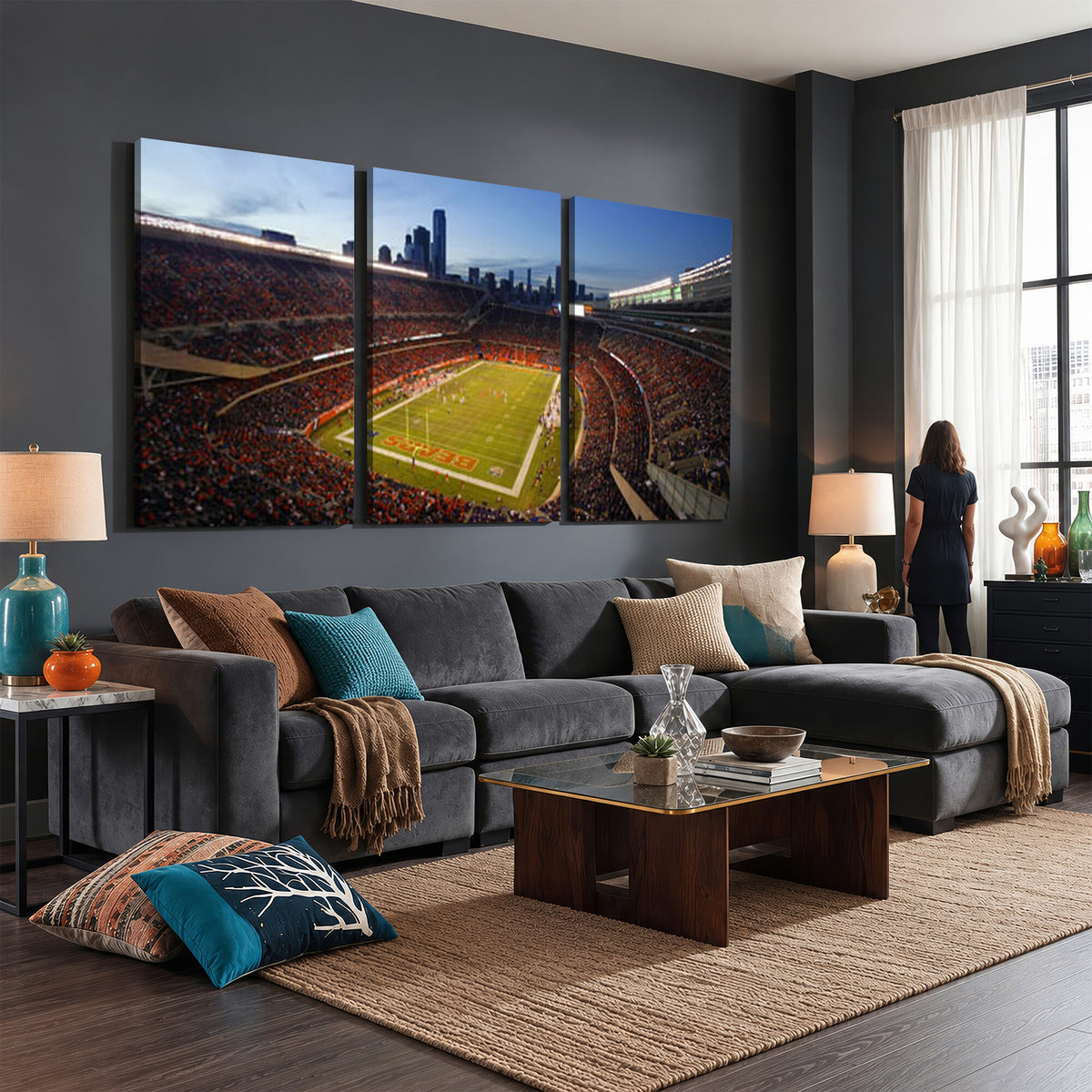 50691720-MGV-CV-36X24 - Chicago Bears Soldier Field Canvas Wall Art, NFL Stadium Panorama Print, Football Arena Photography for Sports Fans
