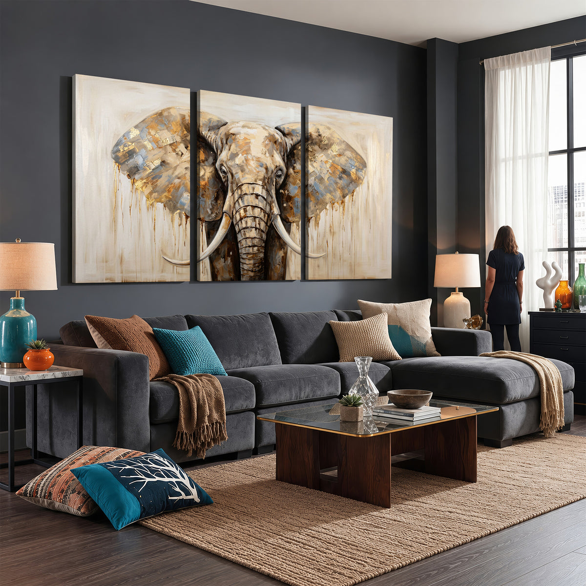 95819221-MGV-CV-36X24 - Gold Leaf Elephant Canvas Wall Art Abstract African Wildlife Painting Print