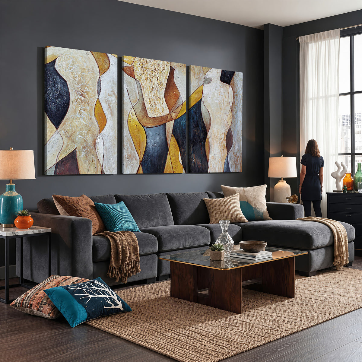 96079939-MGV-CV-36X24 - Mid Century Modern Figurative Canvas Wall Art Abstract Cubist Painting Print