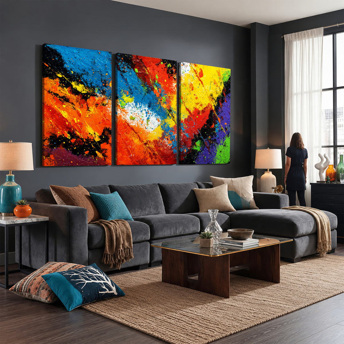 74888753-MGV-CV-36X24 - Vibrant Blue Abstract Canvas Wall Art Colorful Painterly Oil Painting Style Print