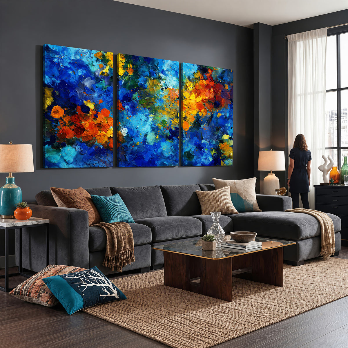 52431611-MGV-CV-36X24 - Vibrant Blue Abstract Canvas Wall Art Colorful Painterly Oil Painting Style Print