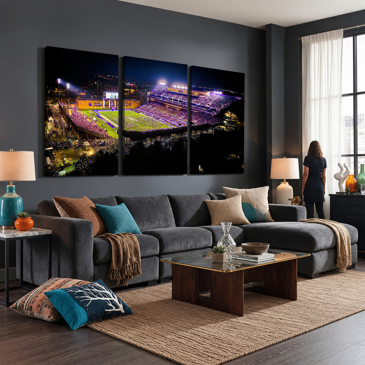 400867JMU2-MGV-CV-36X24 - JMU Stadium Wall Art Canvas Print for Game Room Decor - James Madison University Stadium