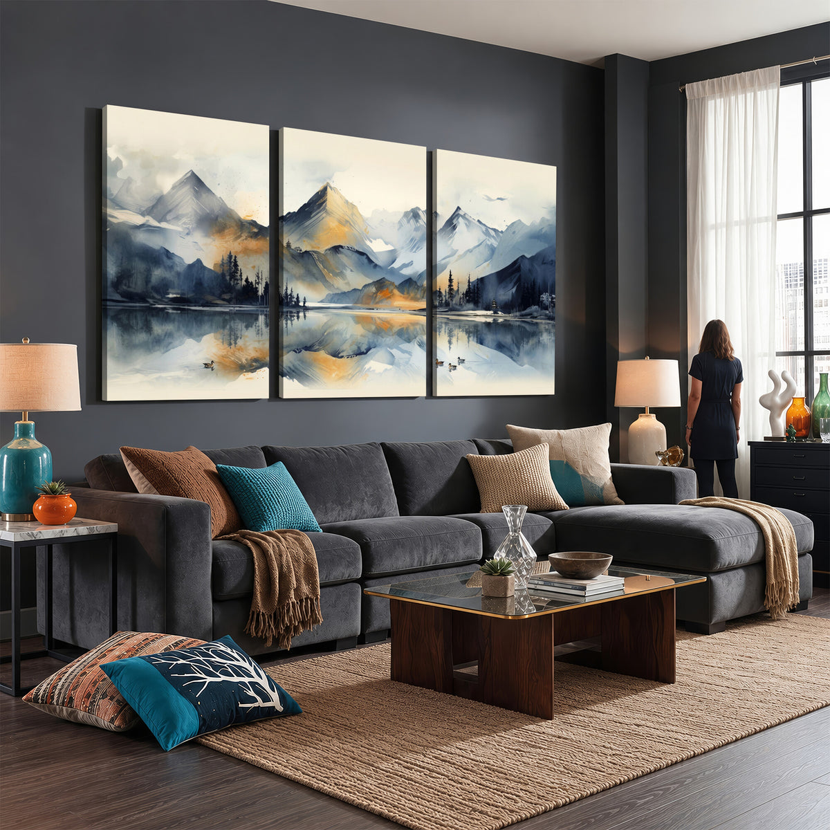 10196184T-MGV-CV-36X24 - Lake Abstract Mountain Wall Art Canvas Print