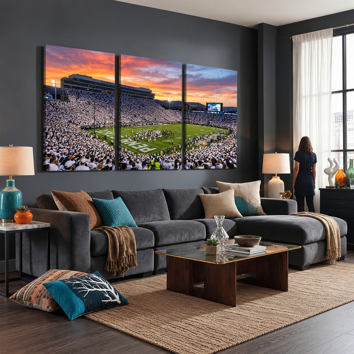 37057330-MGV-CV-36X24 - Panoramic Beaver Stadium Canvas Wall Art, Penn State Nittany Lions Stadium Print for Finished Basement