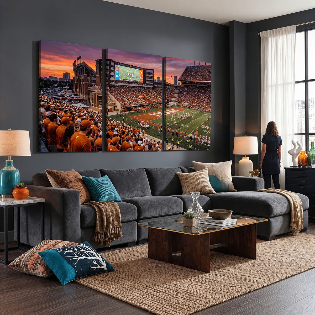 23743181-MGV-CV-36X24 - Texas Longhorns Wall Art Canvas Print, Texas Memorial Stadium in Austin Texas, Framed and Ready to Hang