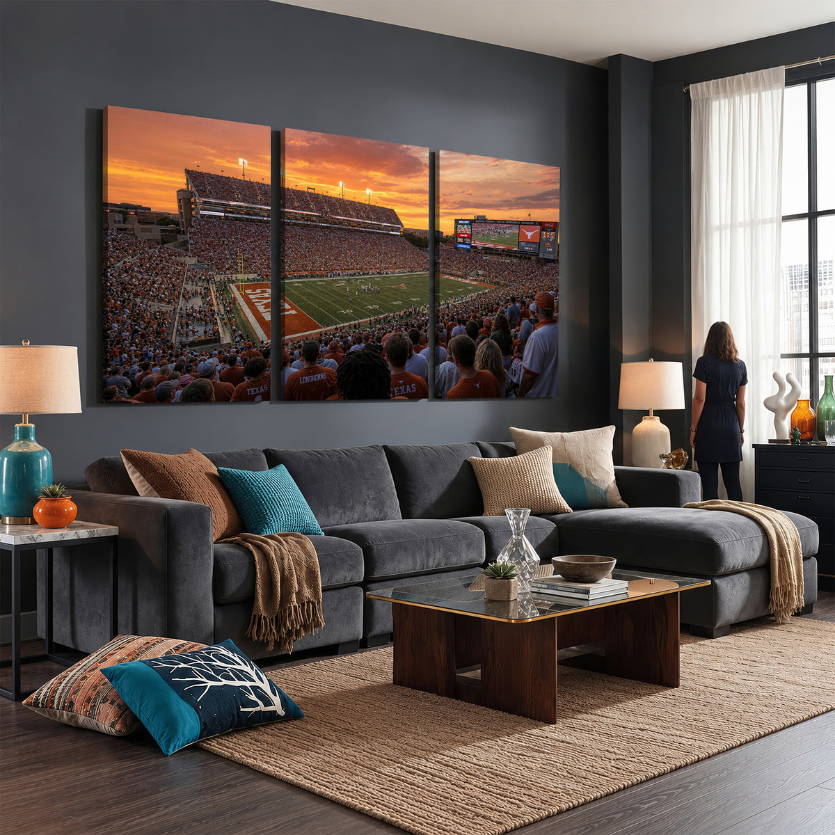 50466060-MGV-CV-36X24 - Extra Large Texas Memorial Stadium Canvas Wall Art, Texas Longhorns College Football Print for Home Bar